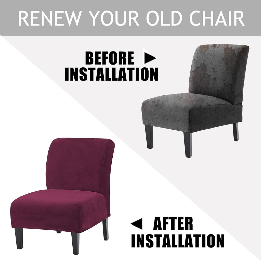 Armless Accent Chair Slipcovers, Thick Velvet Slipper Accent Chair Covers Hotel Oversized Big Chairs, Removable