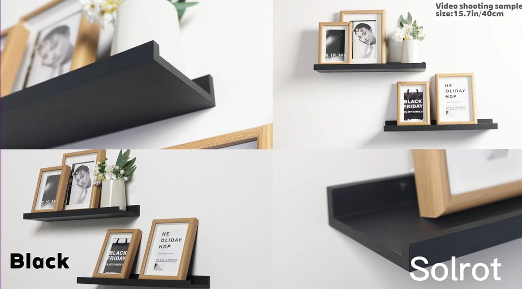Black Floating Shelves for Wall Decor, 60 in Shelf with Lip Set of 2