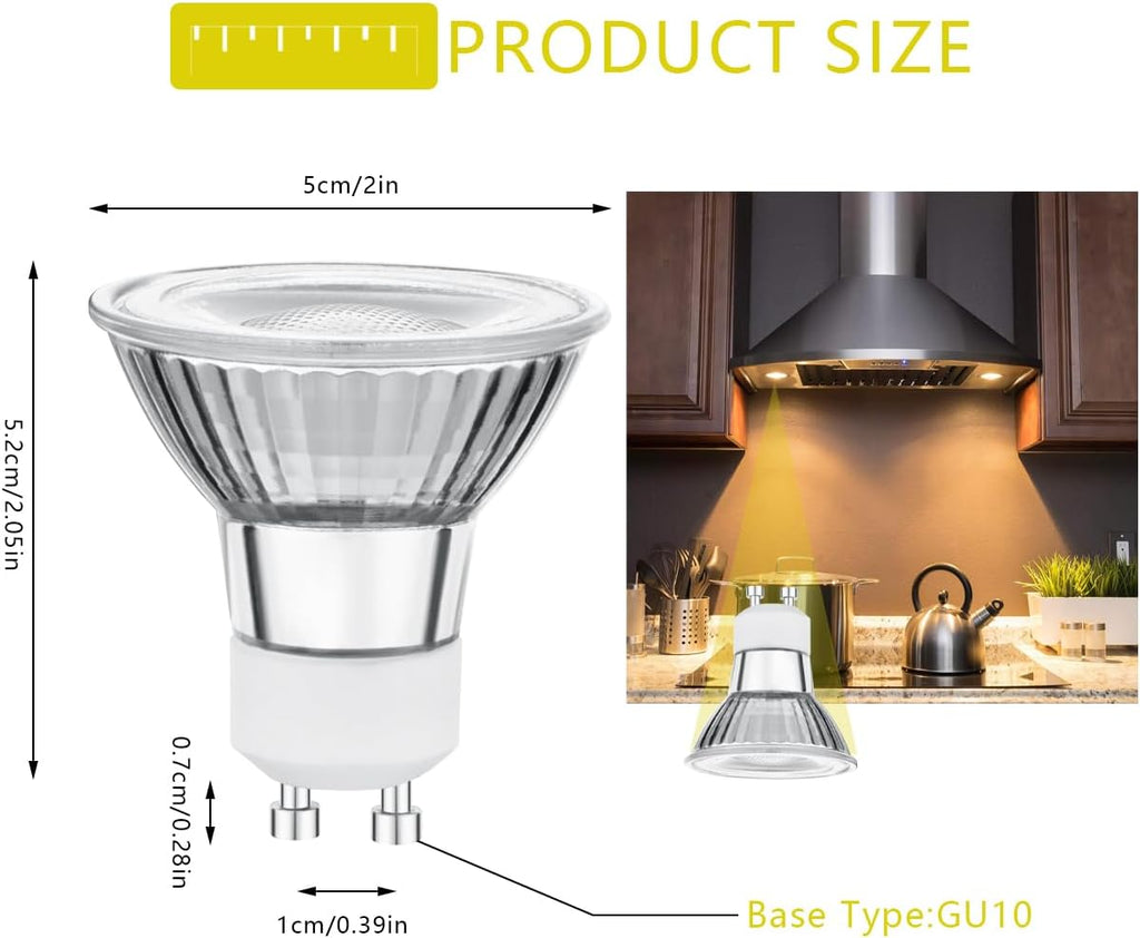 6W LED GU10 Range Hood Light Bulbs,LED Stove Appliance Light Bulb, Replaces 50W Halogen Light Bulb, Dimmable 550LM