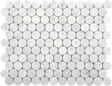 Carrara White Marble Mosaic Tile Bathroom Floor 1 Inch Penny | Water & Heat Resistant Polished Marble Backsplash for
