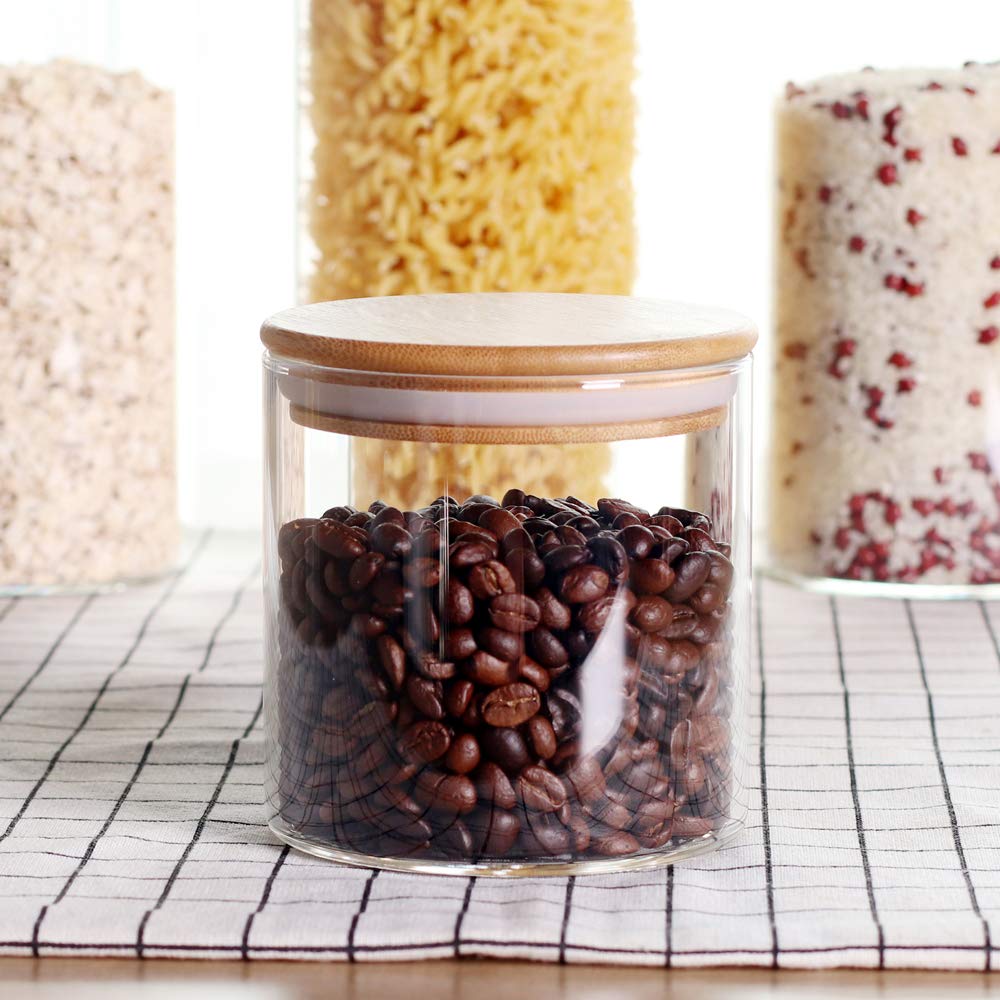 Stackable Kitchen Canisters Set, Pack of 5 Clear Glass Food Storage Jars Containers with Airtight Bamboo Lid for