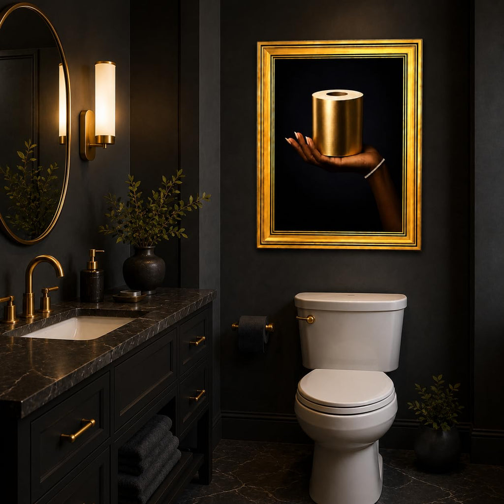 Luxury Gold Toilet Paper Wall Art Framed Canvas Print Modern Bathroom Poster Elegant Picture Gallery Artwork