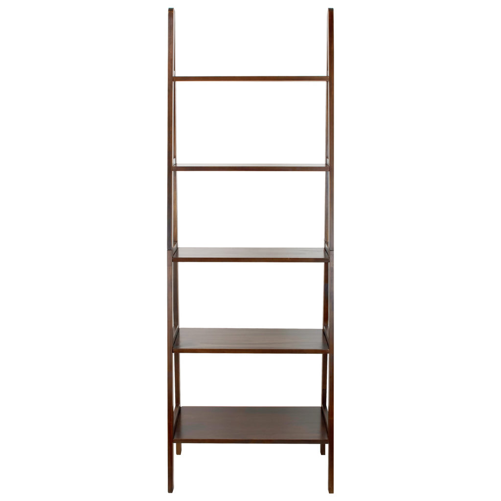 100% Solid Wood 5-Shelf Ladder Bookcase, Standard, 72"H, Warm Brown