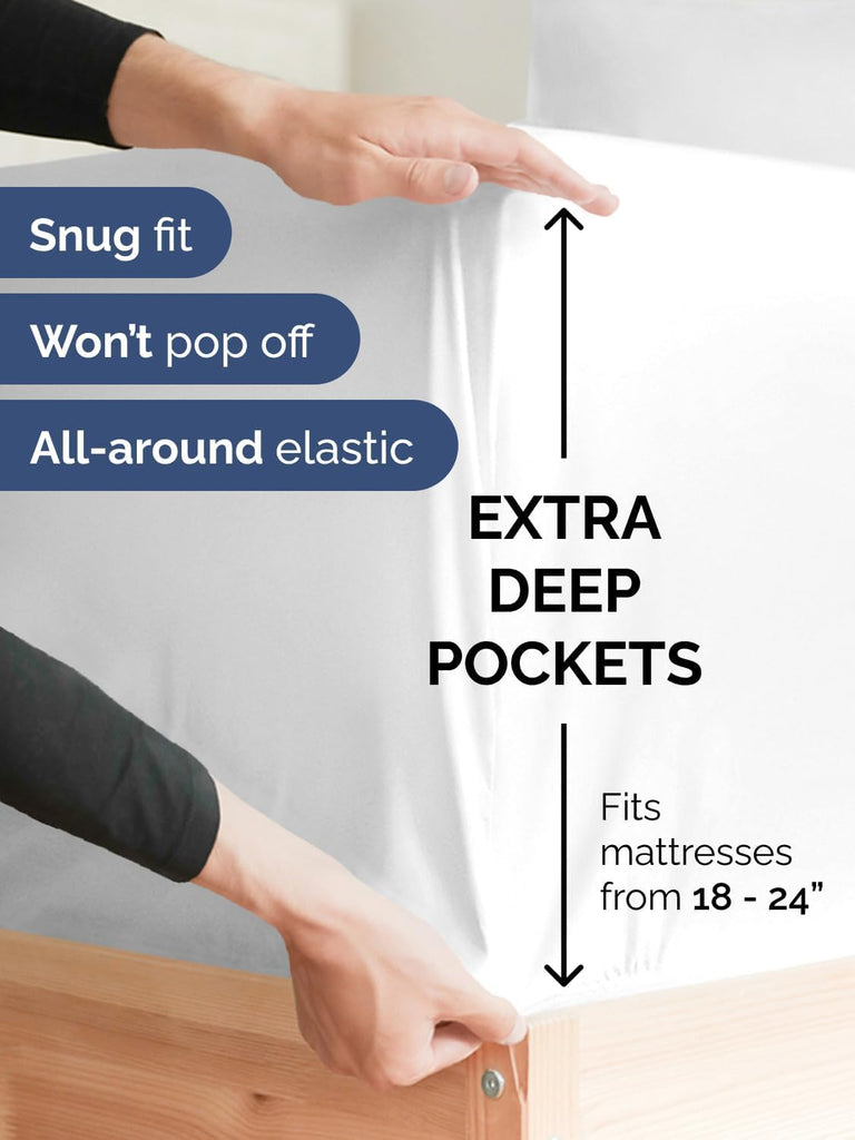 Extra Deep King Sheet Set - 4 Piece Breathable & Cooling Bed Sheets - White