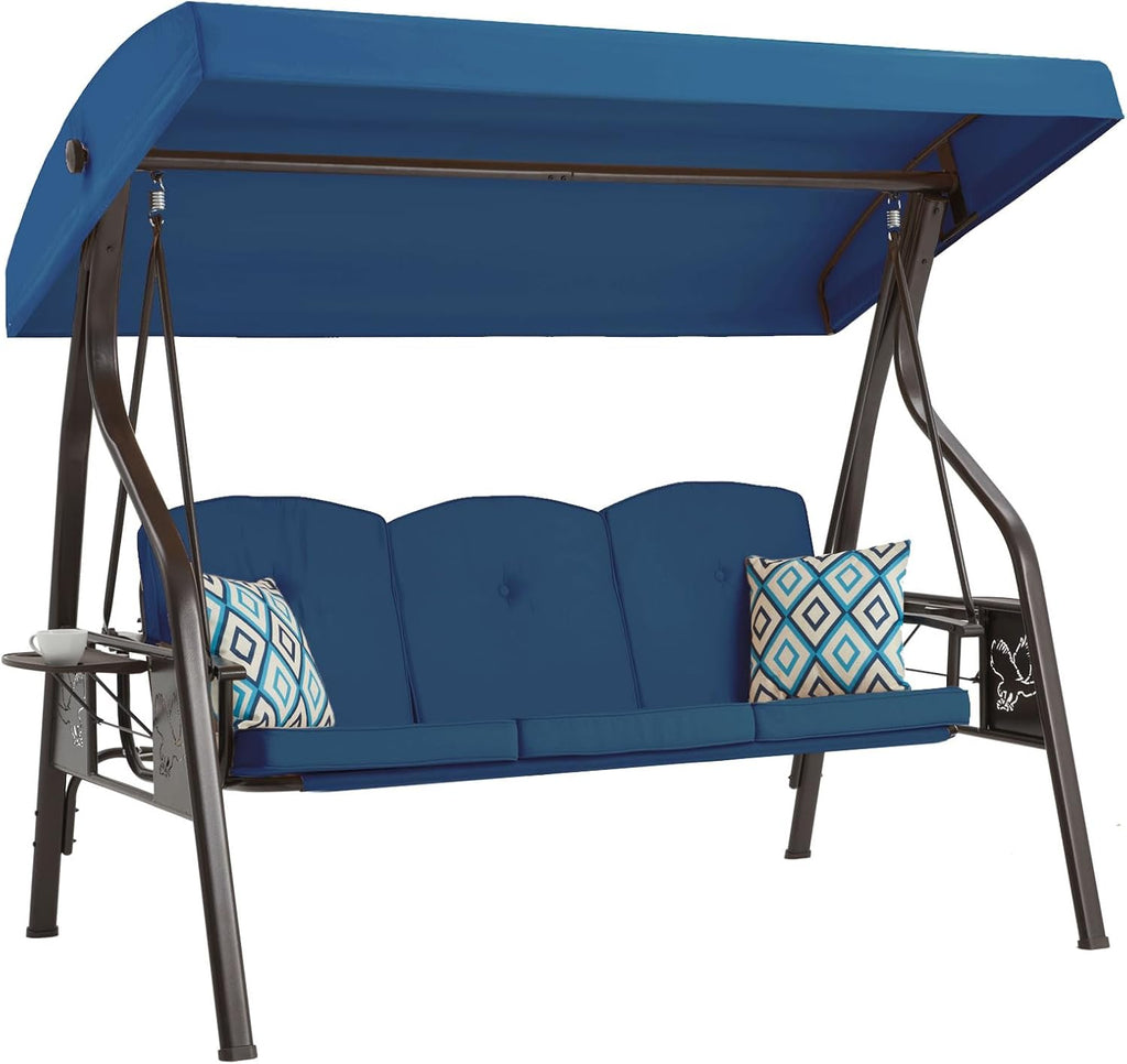 3-Seat Outdoor Porch Swing with Stand, Patio Swing with Canopy, 2 in 1 Porch Swing Bed & Patio Swing Chair for Adult