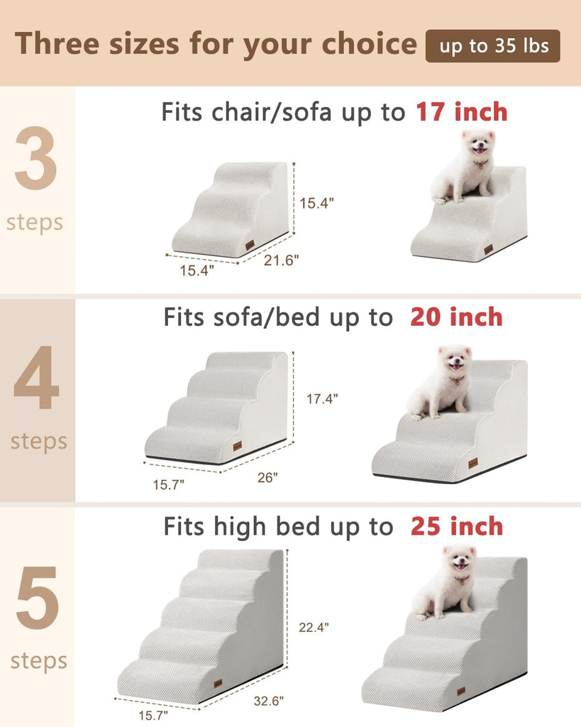 Dog Steps for Bed or Couch, 4 Step Pet Stairs for Small Dogs & Cat