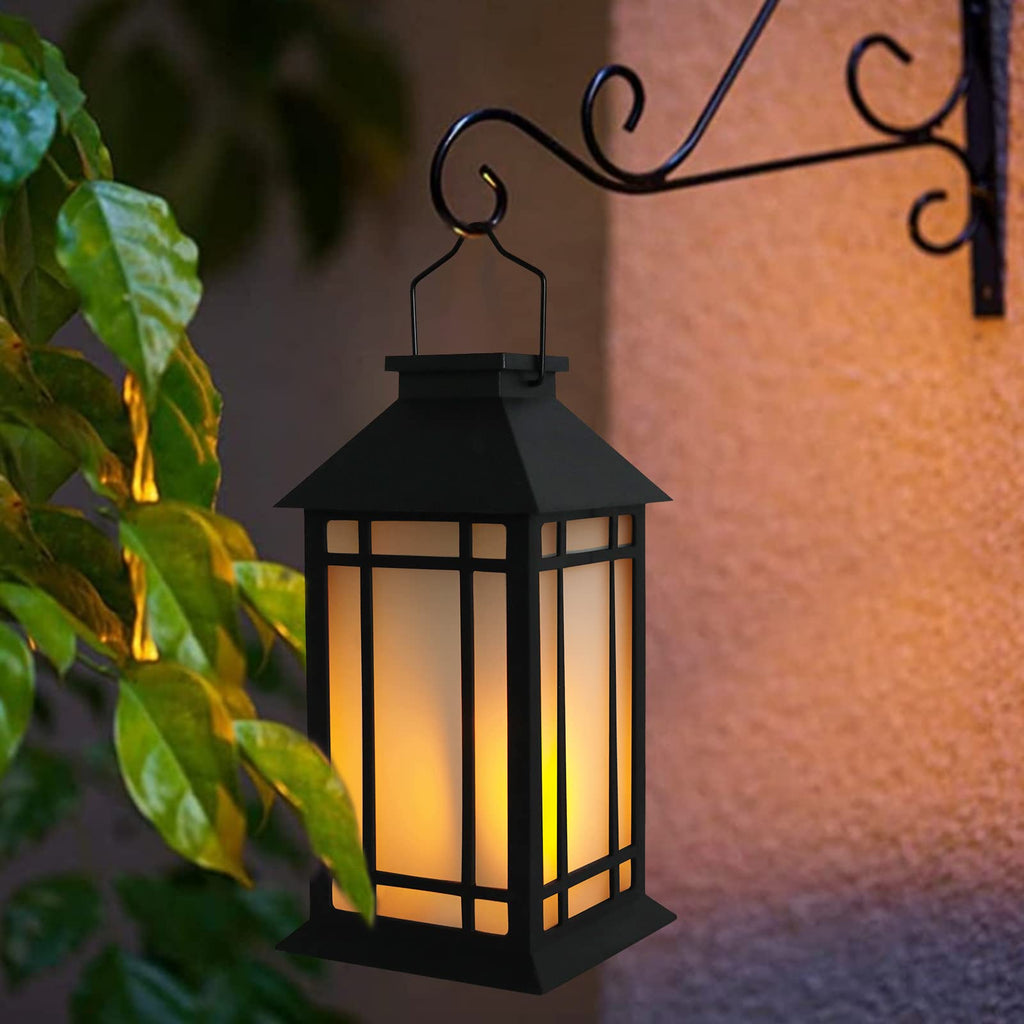13 Inch Outdoor Decorative Lanterns with LED Candle Timer 2 Pack Black