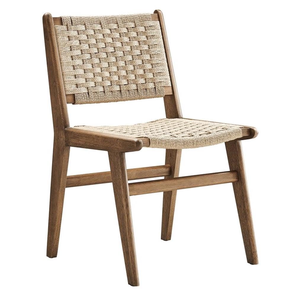 Saoirse Woven Rope Wood Dining Side Chair in Walnut Natural