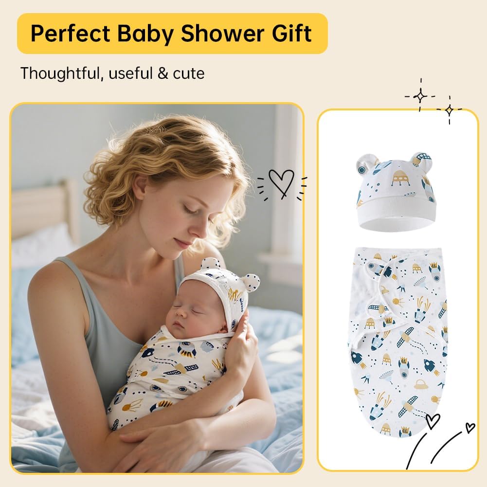 Pack Baby Swaddle Sleep Sack with Hat Set for 0-3 months