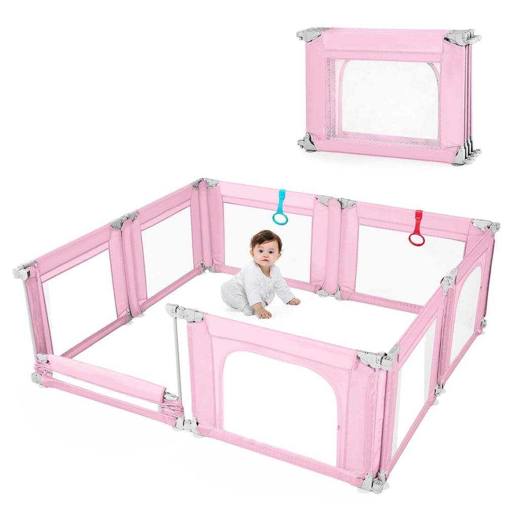 Dotey Adjustable Baby Playpen with Adult Door, Foldable Large Playpen for Babies and Toddlers, Breathable Mesh Indoor