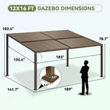 12x16 with Adjustable Polycarbonate Roofs, All Aluminum Frame Permanent Pergola for Patio