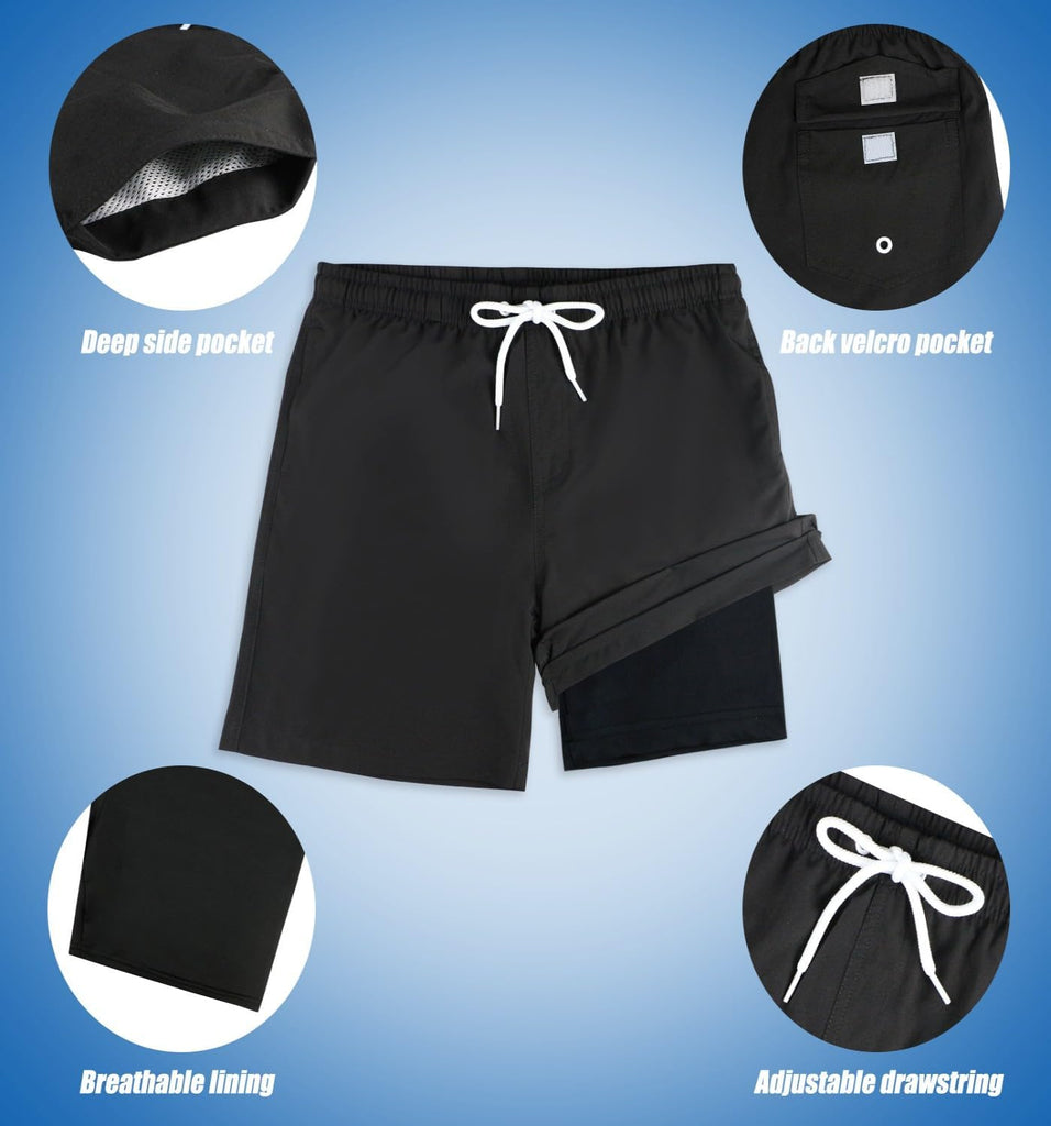 Boys Swim Trunks Soft Boxers Lined no Chafe Swimsuit Bathing Shorts Sandless Quick Dry UPF 50+ Functional Drawstring