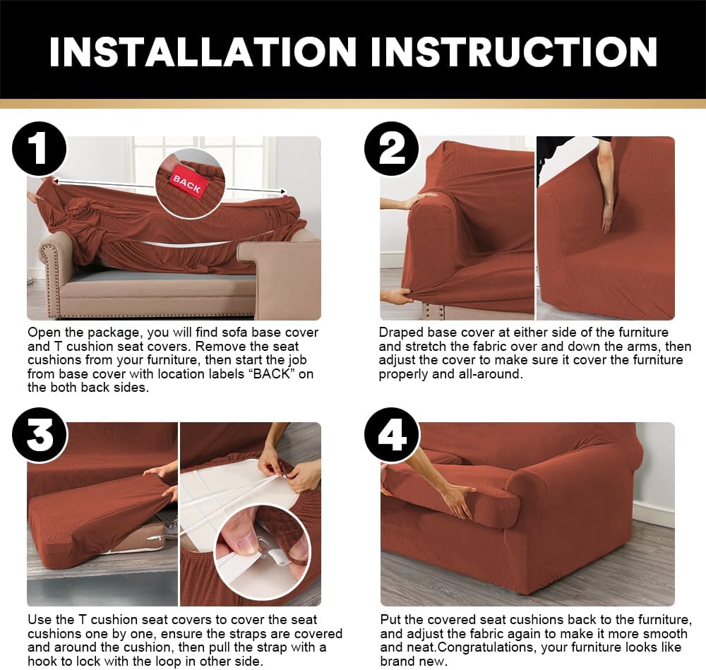 T Cushion Sofa Slipcover 3 Pieces Sofa Covers for T Cushion Couch Soft Couch Covers Sofa Slip Cover Furniture Covers