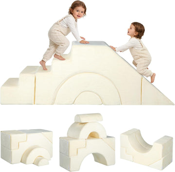 Kids Climbing Sofa with Slide & Stair, Foam Couch, Beige