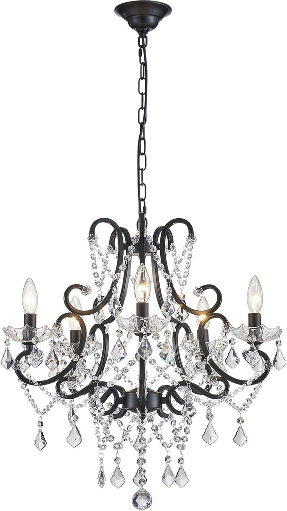 Mini Crystal Chandelier, 5-Light Modern Black Chandelier for Dining Room Light Fixture, Crystal Pendant Ceiling Light Fixture, Modern Candle Chandelier for Living Room Kitchen Island Entryway Bedroom A110-B0F1MGWJTF