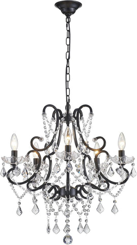 Mini Crystal Chandelier, 5-Light Modern Black Chandelier for Dining Room Light Fixture, Crystal Pendant Ceiling Light Fixture, Modern Candle Chandelier for Living Room Kitchen Island Entryway Bedroom A110-B0F1MGWJTF