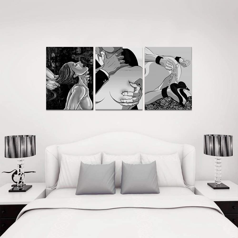 Sexy Lovers Wall Art Couple Poster Abstract Body Art Black and White Picture Sexy Women Paintings Canvas Artwork Bar