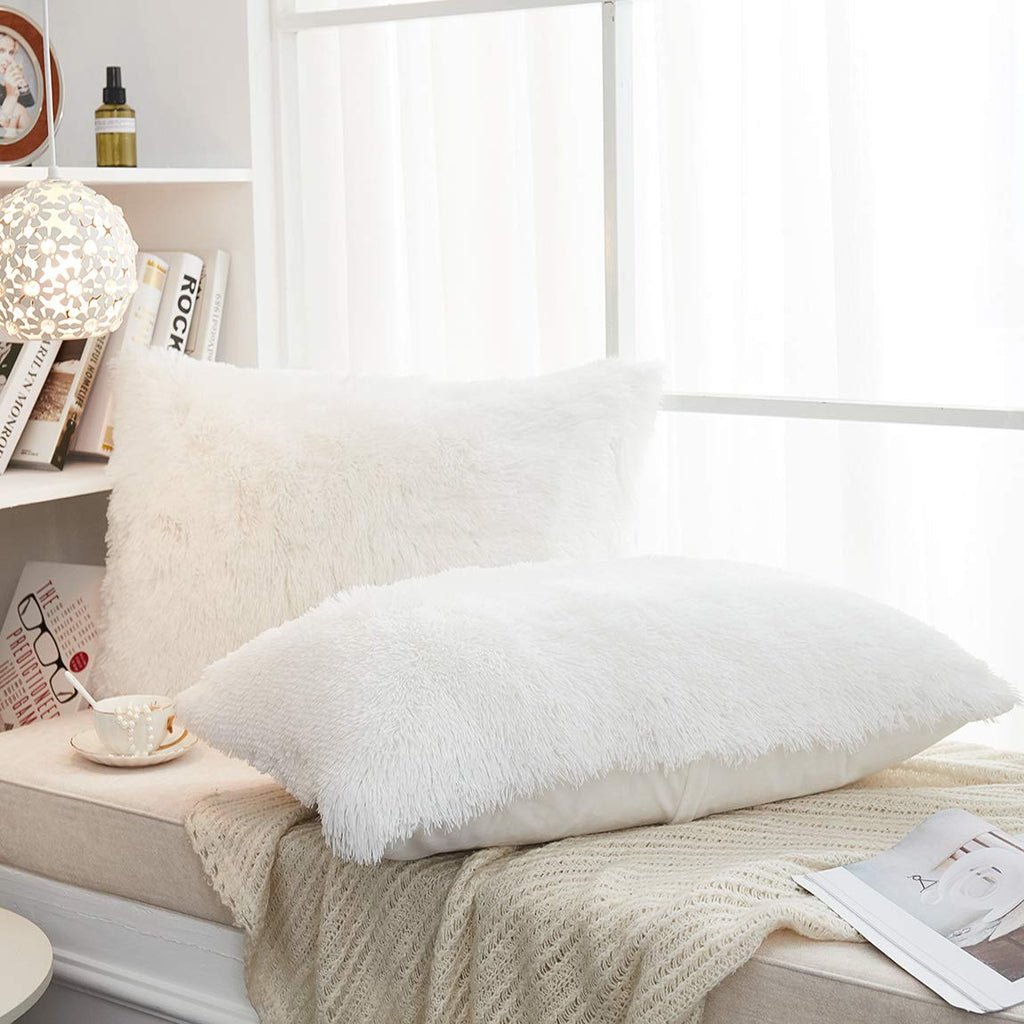 Long Faux Fur Soft Soild Decorative Pillowcase Oblong Fluffy Throw Pillow Cover Velvet Shaggy Plush Cushion Case Set