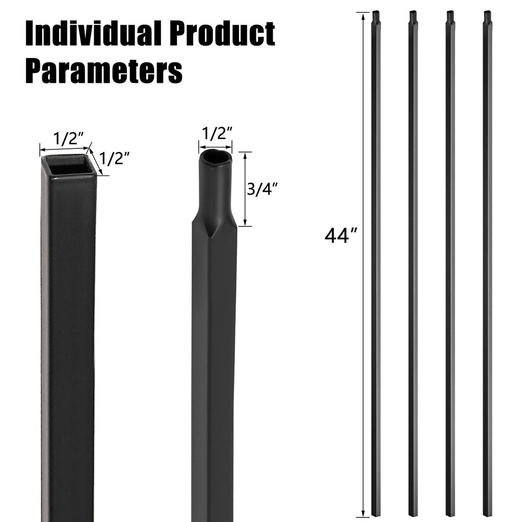 15 Pcs Iron Balusters for Staircase, 1/2" x 44" Wrought Iron Baluster, Square Metal Balusters Hollow Straight Iron