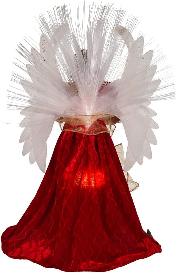 18-Inch UL 70-Light Fiber-Optic LED Red and Gold Angel Tree Top