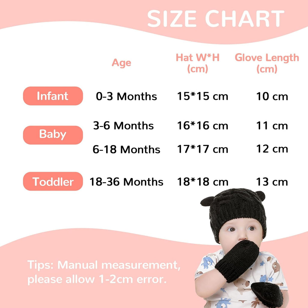 Unisex Baby Toddler Hat and Mitten Set Winter Knitted Thick Warm Beanie Cap Gloves for Infant Boys Girls
