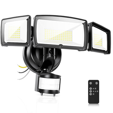 Security Lights Outdoor with Remote Control, 6500K Daylight LED Flood Light, IP66 Waterproof, Dusk to