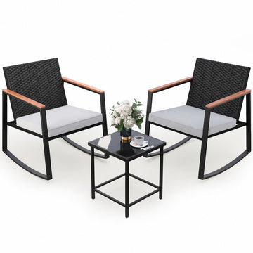 3 Pieces Rocking Patio Bistro Set with Anti-Scald Armrest