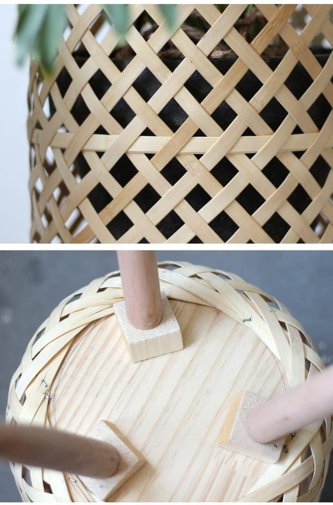 Set of 2 Handmade Mid Century Modern Planter, Rustic Indoor Rattan Basket Flower Pot Plant Stand, Large Floor Planter