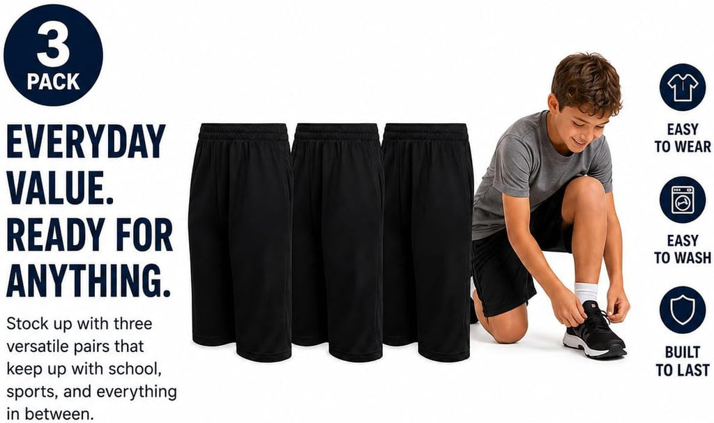 Boys Basketball Shorts 3 Pack Performance Active Mesh Shorts