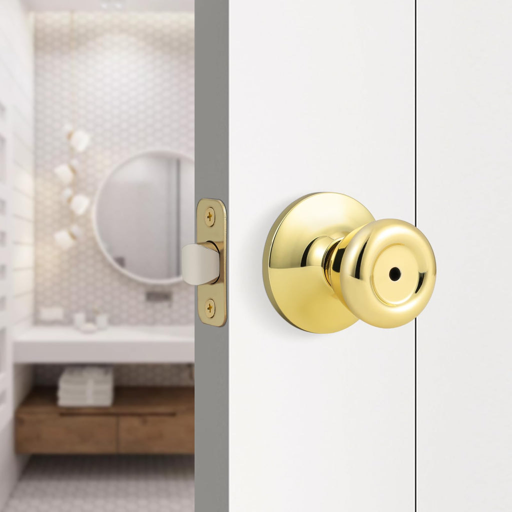 3 Pack Privacy Door Knobs Interior Polished Brass Keyless Interior Door knobs Bathroom Tulip Privacy Door Lock