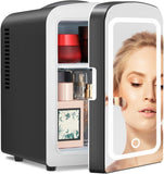 4L Makeup Mini Refrigerator With Mirror for Bedroom, Car, Office & Dorm, Portable Small Cooler for Cosmetics, Skin