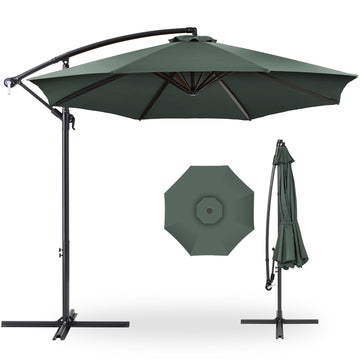 10ft Offset Cantilever Hanging Market Patio Umbrella, 8 Sturdy Ribs, Easy Adjustment - Slate