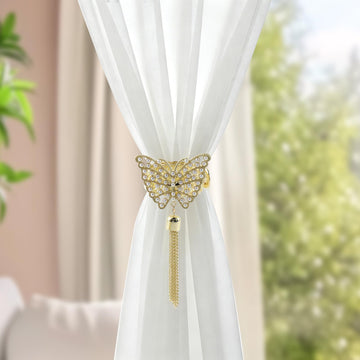 Curtain Tie Backs, No-Drill Gold Butterfly Curtain Holdbacks - 2 Pcs