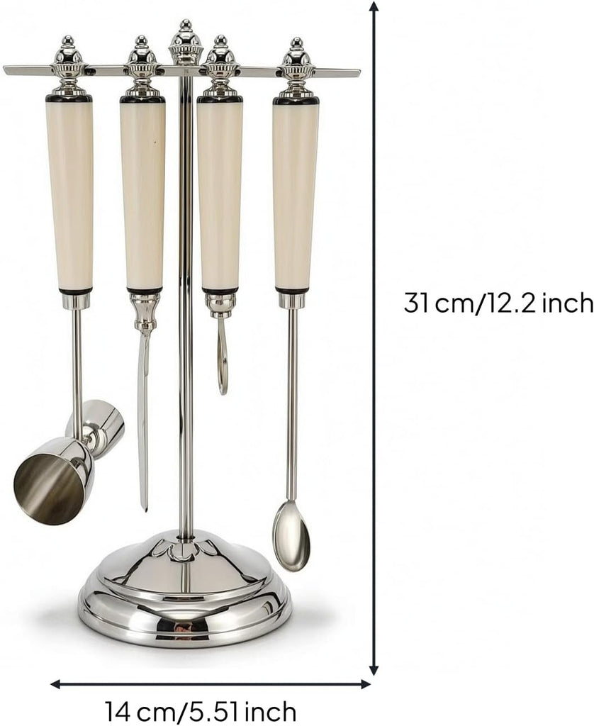 Industrial Barware Bar Tool Holder Organizer Rack Stand Stainless Steel Freestanding Design with Stable Round Base - Set of 4