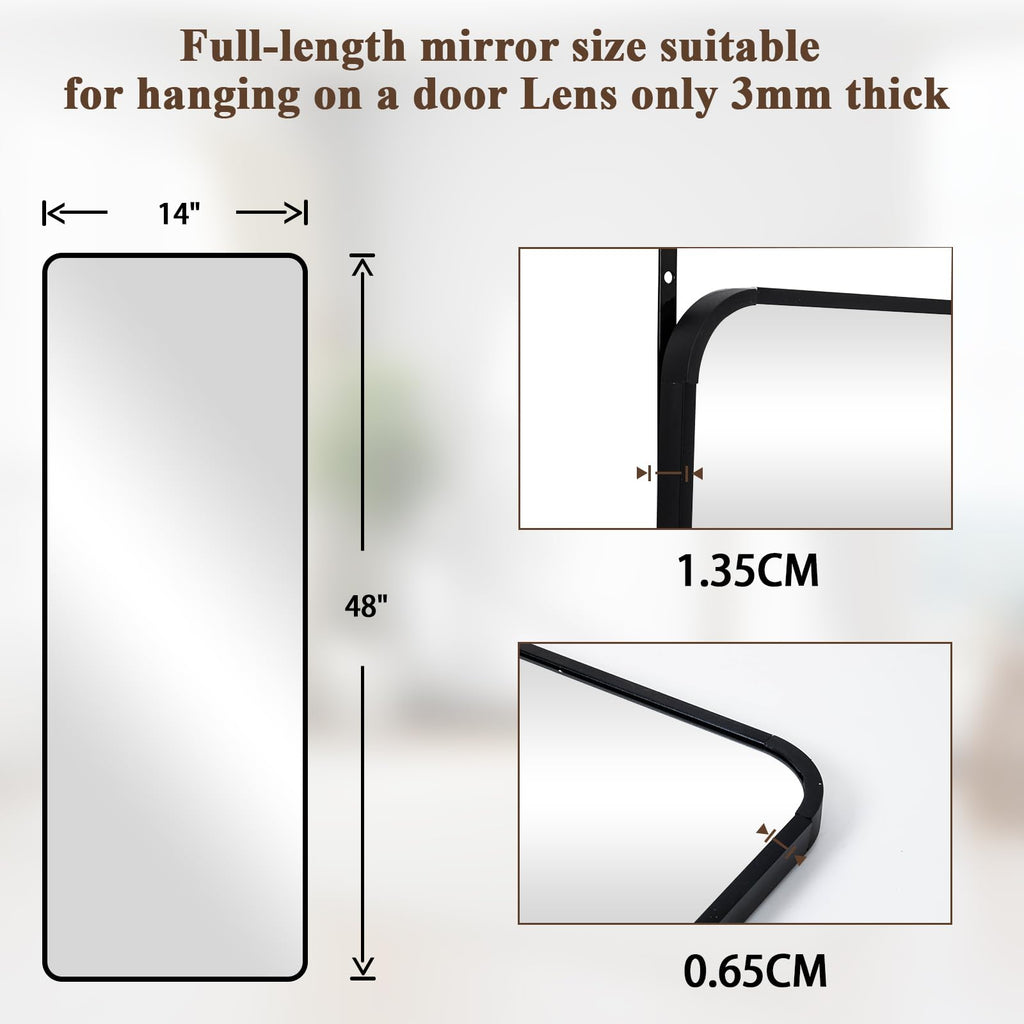 14"x48" Full Length Over The Door Mirror, Full Body Wall Mirror