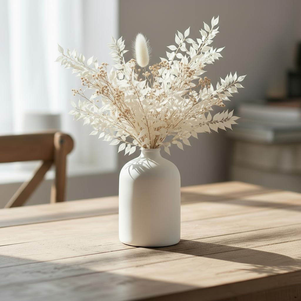 White Ceramic Vase - 7 Inch Tall - Large, Minimalist Modern Home Decor, Decorative Object - Centerpiece