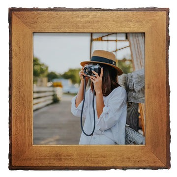 8x8 Picture Frames Wood, Rustic Bark Edge Frame, Solid Wood, Brown