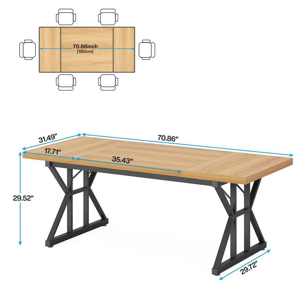 Farmhouse Dining Table for 6 People, 70.8-Inch Rectangular Wood Dining Table, Rustic Kitchen Table with Heavy Duty