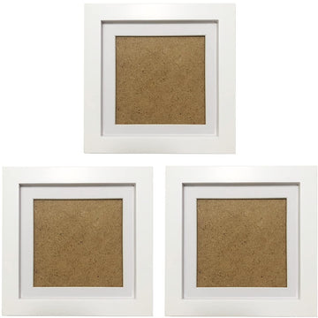 5x5 Picture Frames with 4x4 Opening Mat. Set of 3. 5x5 White Square Photo Frame. Solid Wood, Plastic Panel, The