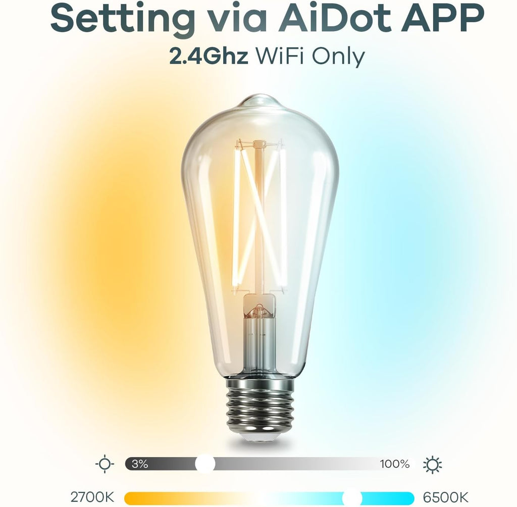 Smart Edison Bulbs, 2700K-6500K Tunable WiFi Edison Bulbs+Matter Smart Bulbs
