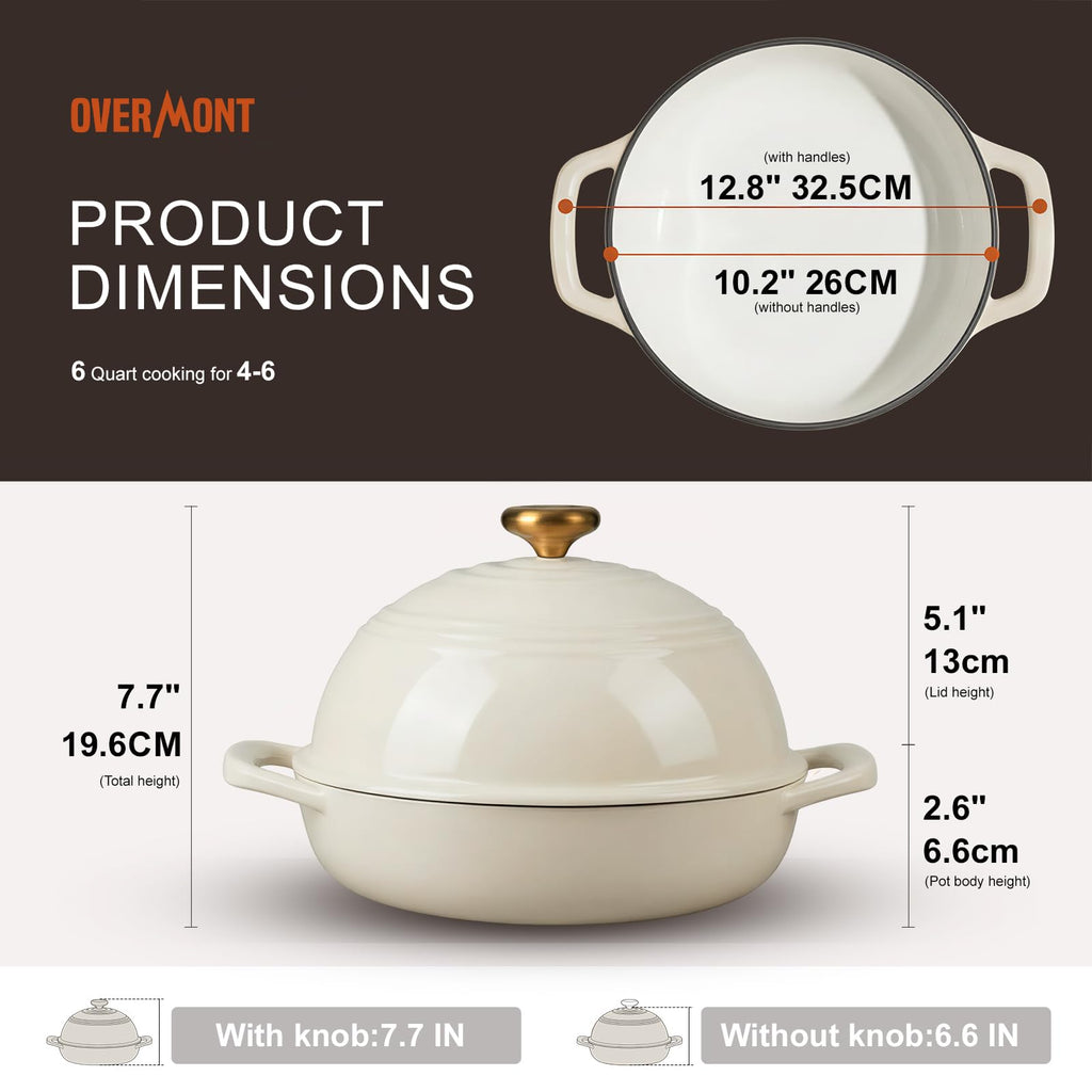 Enameled Cast Iron Dutch Oven, 6QT Bread Oven with Dome Lid Recipe