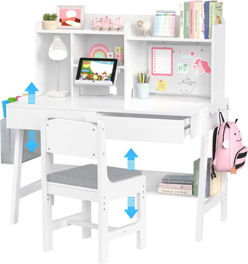 Kids Desk and Chair Set, Height Adjustable Kids Study Table, Ages 5-12