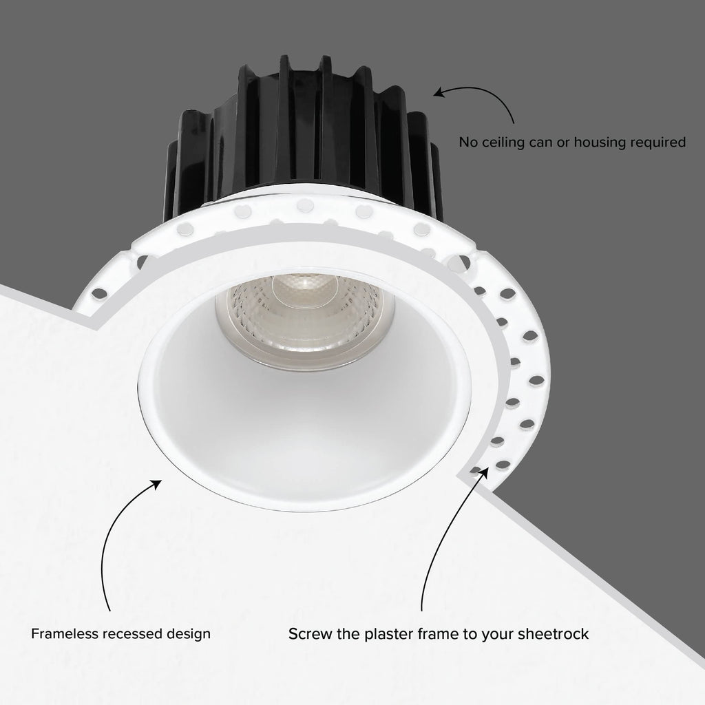 2" White Trimless Anti-Glare LED Downlight, 600 Lumens, 5 CCT