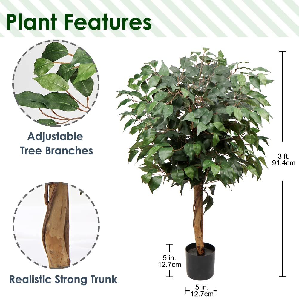 3ft Ficus Artificial Trees, 36" Tall Faux Plant with Cotton Basket Decor