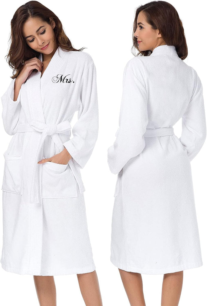 2Pcs His and Hers Terry Cloth Robes for Couples, Mr and Mrs Hooded Matching Robe Set, Wedding Engagement Gifts