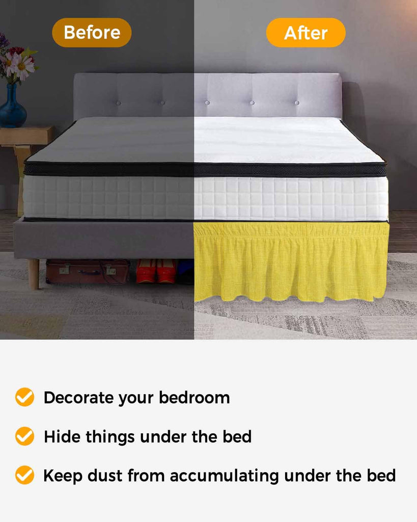 Yellow Burlap Texture Bed Skirt 16 Inch Drop, Adjustable Elastic Bedskirt Dust Ruffle for Bed
