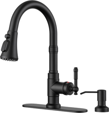 Vintage Kitchen Faucet with Soap Dispenser, Matte Black | High Arc Single Handle, Stainless Steel Sink Faucet with
