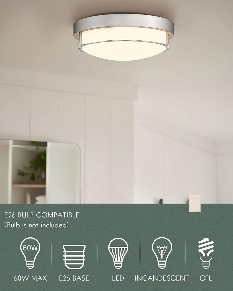 2 Pack 12 inch Flush Mount Ceiling Light, 2-Light Close to Ceiling Light Fixtures with Brushed Nickel Finish Bedroom