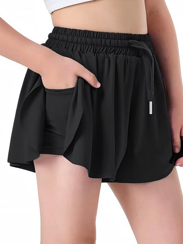 Butterfly Shorts Girls 2 in 1 Flowy Shorts with Pocket Athletic Skorts for Girls Running Tennis Skirts