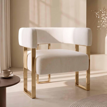 Cream Velvet Accent Chair with Gold Legs